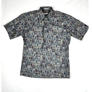 Burma Bibas Button Up Shirt Mens Short Sleeve Cotton Lawn Geometric Multi M